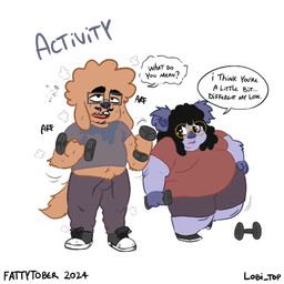 anthro breath duo exercise growing growth growth_sequence male male/male navel obese overweight weight_gain weights lobi_top fattytober canid canine canis domestic_dog koala mammal marsupial vombatiform 1:1