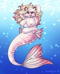 2018 anthro belly big_belly blonde_hair blue_eyes breasts bubble closed_smile felid female frill_(anatomy) glistening glistening_eyes hair hands_behind_head hi_res hybrid mammal marine markings marzipan_(spottedtigress) merfolk mouth_closed multicolored_hair nipples nude overweight overweight_anthro overweight_female pantherine pink_body pink_hair pink_nipples smile solo split_form spots spotted_markings spotted_tail striped_markings striped_tail stripes tail tail_frill tail_markings tiger tiggybloom two_tone_hair underwater water white_body white_breasts