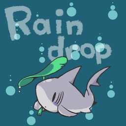 ambiguous_feral ambiguous_gender blush blush_stickers chibi dorsal_fin duckweed feral fin gills holding_plant pectoral_fin raining side_view simple_background solo tail tail_fin teal_background text title toony mukomizu_kintora same_(mukomizu) aquatic fish shark 2014 english_text full-length_portrait portrait