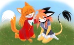 anthro barefoot dipstick_tail duo feet female male markings tail tail_markings tail_tuft toes tuft felousefarnayne luna777 felouse_(character) taratsu_(character) canid canine fox mammal moondog