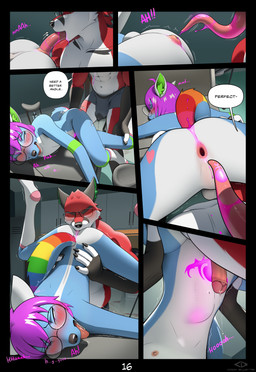5_fingers abdominal_bulge anal anal_penetration anthro anus attribute_theft balls bite biting_lip blue_body blue_eyes blue_fur blush bodily_fluids bottomwear butt clothing comic_panel deep_rimming dialogue doctor duo erection eyewear femboy fingers footwear fur gaping gaping_anus genital_fluids genitals glasses hair humanoid_genitalia humanoid_penis knee_highs knee_socks leaking_precum legwear long_tongue looking_pleasured magic male male/male male_penetrated male_penetrating male_penetrating_male male_rimming male_rimming_male mostly_nude muscular muscular_male nipples oral pants penetration penis precum purple_hair recording red_body red_fur rimming rimming_male saliva sex shaking slaanesh_mark socks symbol text tongue underwear white_balls codyblue-731 icarus_skyhawk victor_johansen canid canine canis domestic_dog fox mammal absurd_res comic english_text hi_res multiple_scenes