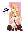 2019 4:5 alternate_version_at_source animal_crossing anthro breasts canid canine canis clothing collar crouching domestic_dog english_text female genitals hi_res isabelle_(animal_crossing) leash legwear mammal nintendo nipples open_mouth pubes pussy shih_tzu simple_background sollarian solo speech_bubble text thigh_highs toy_dog