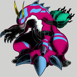 anthro claws eyeless markings pink_body sharp_teeth solo teeth wrist_gun dantamer bandai_namco digimon digimon_liberator aquatic aquatic_gastropod digimon_(species) gastropod marinebullmon mollusk sea_slug slug 1:1 hi_res