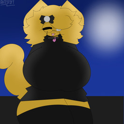 accessory big_breasts big_mama(bleistift_565) black_clothing black_footwear black_hoodie black_socks black_topwear bow_ribbon breasts clothing collar eyewear female footwear fur glasses hair_accessory hair_bow hair_ribbon hoodie huge_breasts hyper hyper_breasts night ribbons safe_(container) socks solo thick_thighs topwear wearing_glasses yellow_body yellow_fur bleistift_566 domestic_cat felid feline felis mammal 1:1 hi_res shaded