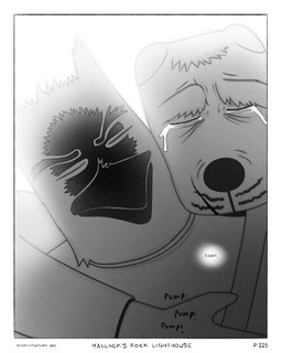 anthro beak black_nose bodily_fluids border clothing cpr dialogue duo eyebrows eyes_closed hug hugging_another hugging_from_behind male markings shirt simple_background speech_bubble tears thick_eyebrows topwear whisker_markings white_background white_border sharkinthepark maccaw_(sharkinthepark) macleish_(sharkinthepark) avian bird canid canine canis domestic_dog mammal owl 2025 4:5 absurd_res comic greyscale hi_res monochrome