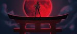 anthro blood_moon cyberpunk cyberpunk_clothes female melee_weapon night samurai short_sword shrine_gate solo standing sword warrior weapon blackspoiler bear giant_panda mammal absurd_res hi_res