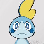 blue_eyes bodily_fluids grey_background simple_background solo tears sherwind52 nintendo pokemon generation_8_pokemon pokemon_(species) sobble 1:1 hi_res