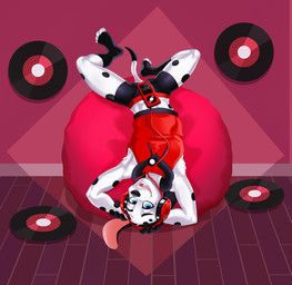 aged_up anthro anthrofied bottomwear clothing collar electronics feet fingers fur hands_behind_head headphones looking_at_viewer lying male markings music_player on_back open_mouth shorts smile solo spots spotted_body spread_legs spreading tail teeth toes topwear vinyl_record dal101strefan 101_dalmatian_street 101_dalmatians disney d.j._(101_dalmatians) canid canine canis dalmatian domestic_dog mammal digital_media_(artwork) hi_res