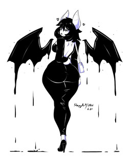 backless_dress big_breasts big_butt black_hair black_lipstick breasts butt clothed clothing dress dripping eyelashes female footwear hair heart_symbol high_heels huge_butt lipstick looking_back makeup markings mole_(marking) mole_under_eye pointy_ears pointy_nose purse rear_view shoes short_hair side_boob simple_background solo standing thick_thighs white_background white_body wide_hips wings aceymari eva_(sem-l-grim) animal_humanoid bat bat_humanoid humanoid mammal mammal_humanoid vampire 2026 4:5 absurd_res black_and_white hi_res monochrome