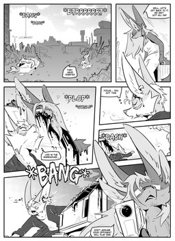 4_ears anthro blood bodily_fluids clothed clothing dialogue duo ear_piercing eyes_closed eyewear female glasses gore inner_ear_fluff male melting_body multi_ear outside piercing shooting_gun speech_bubble text tuft kifyun2 kif_yppreah mia_smith canid canine fox mammal absurd_res black_and_white comic english_text hi_res monochrome