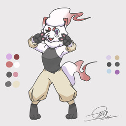 4_fingers anthro armband bottomwear clothing fingers form_fitting male one_eye_closed open_mouth oversized_bottomwear oversized_clothing oversized_pants pants pawpads pink_pawpads shirt snaggle_tooth solo tight_clothing tight_shirt tight_topwear topwear wink firaafterdark nintendo pokemon fira_(firaafterdark) generation_8_pokemon hisuian_form hisuian_zorua pokemon_(species) regional_form_(pokemon) 1:1 absurd_res hi_res model_sheet signature