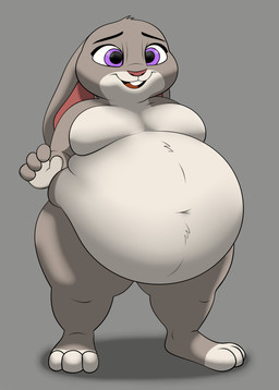 anthro belly belly_expansion belly_inflation big_belly chubby_cheeks expansion female inflation obese obese_female overweight overweight_female solo thick_thighs chonkyfluffyboy disney zootopia judy_hopps lagomorph leporid mammal rabbit absurd_res hi_res