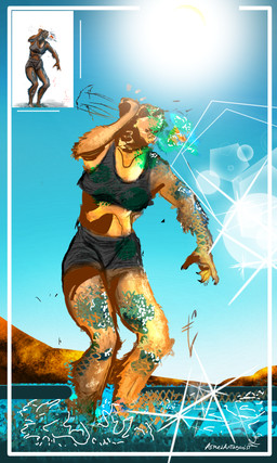 anthro border bottomwear bra bright claws clothing female glistening male male/female nails partially_submerged reflection remastered shorts sports_bra standing_in_water sun underwear water armedantagonist aquatic cyprinid cypriniform fish goldfish mammal mustelid otter 3:5 hi_res