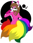 anthro blue_eyes brown_hair female hair looking_back multi_tail nude rainbow solo sparklefur tail obliviousally quinn canid canine fox mammal colorful_theme