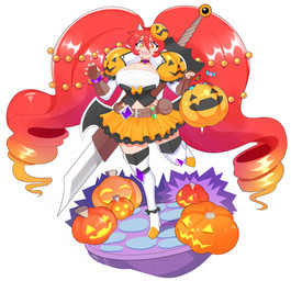 2_horns armor big_breasts biped breasts candy candy_bucket cleavage clothed clothed_female clothed_humanoid clothing dessert eyelashes female food holidays horn humanoid_pointy_ears jack-o'-lantern melee_weapon not_furry one_leg_up open_mouth open_smile pointy_ears raised_leg simple_background smile solo sword twintails_(hairstyle) weapon white_background theycallhimcake halloween mythology henrietta_(theycallhimcake) animal_humanoid dragon dragon_humanoid horned_humanoid humanoid mythological_creature mythological_scalie scalie 2020 digital_drawing_(artwork) digital_media_(artwork) english_description full-length_portrait hi_res portrait