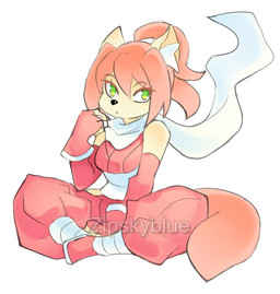 anthro clothing female fingerless_gloves gloves green_eyes handwear ninja red_clothing scarf solo tail warrior zipskyblue mei_(zipskyblue) felid feline mammal hi_res