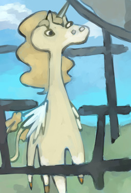 ambiguous_gender blonde_hair cloud feral grass hair horn outside plant simple_background simple_eyes simple_face sky solo tail toony wings yellow_body marsminer mythology adora_(marsminer) equid equine horse mammal mythological_creature mythological_equine winged_unicorn source_request female_(lore)