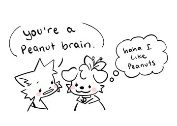 anthro blush blush_stickers chibi clothed clothed_anthro clothed_female clothing dialogue duo female female_anthro fur hair humor text thought_bubble cherry_beries berri_(cherry_beries) rolo_(rolo_stuff) canid canine canis domestic_cat domestic_dog felid feline felis mammal 2024 digital_media_(artwork) english_text restricted_palette