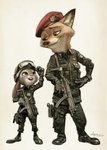 anthro beret clothed clothing duo eyewear female goggles gun hat headgear headwear male mp5 police ranged_weapon rifle south_korea south_korean_flag submachine_gun tactical_gear text uniform weapon jh_stonehouse disney zootopia judy_hopps nick_wilde canid canine fox lagomorph leporid mammal rabbit red_fox true_fox 2016 absurd_res hi_res korean_text