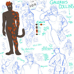 anthro beanie black_body black_fur brown_eyes clothed clothing dancing ear_piercing eyebrows facial_piercing flesh_tunnel fur gauged_ear genitals hair hat headgear headwear labret_piercing lip_piercing male nude penis piercing pubes red_hair shirt simple_background solo stripper tattoo text topwear whisker_spots p_rindustries gale_(p_rindustries) felid mammal pantherine 1:1 2023 english_text guide_lines hi_res model_sheet sketch