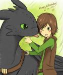 2011 belt blush brown_hair dragon eye_contact fur_vest green_eyes hair harness hiccup_(httyd) how_to_train_your_dragon human male mammal night_fury one_eye_closed scalie smile sylvia65charm tongue toothless wings
Rating: Safe
Score: 1
User: Munkelzahn
Date: April 16, 2014