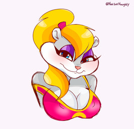 anthro big_breasts breasts cleavage clothed clothing female flirting flirting_with_viewer narrowed_eyes nipple_outline solo teasing teasing_viewer missnatzooie conker's_bad_fur_day rareware berri chipmunk ground_squirrel mammal rodent sciurid absurd_res hi_res