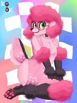 anthro claws femboy floppy fluffly fur green_eyes hair lips male markings paws pink_body pink_fur solo tail tall wide_hips kothony(koxok) aureliodelacroix(normal) canid canine canis deer domestic_dog hybrid mammal poodle 3:4 absurd_res hi_res