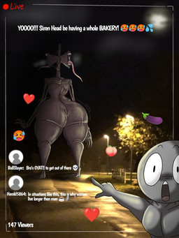 ambiguous_gender big_butt butt emoji for_a_head gesture hand_gesture huge_butt huge_thighs long_tongue motion_lines night outside pointing shaking_butt text thick_thighs tongue tongue_out japansadface creepypasta trevor_henderson two_soyjaks_pointing siren_head eldritch_abomination humanoid object_head 2025 3:4 english_text