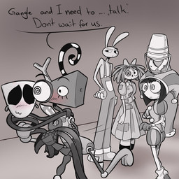 4_fingers :3 anthro blush bucket bucket_on_head carrying_another carrying_partner cat_smile confusion container doll eyebrows female fingers group innuendo looking_aside male mask mitten_hands motion_lines offscreen_sex rag_doll_(toy) raised_eyebrow speech_bubble text screaming_alice glitch_productions the_amazing_digital_circus gangle_(tadc) jax_(tadc) kinger_(tadc) pomni_(tadc) ragatha_(tadc) zooble_(tadc) animate_inanimate humanoid lagomorph leporid living_chess_piece living_doll living_mask living_toy mammal rabbit 1:1 english_text hi_res nonbinary_(lore)