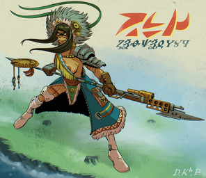 barely_visible_breasts breasts clothed clothing female footwear gloves gun hair handwear holding_gun holding_object holding_ranged_weapon holding_weapon looking_at_viewer pointy_ears ranged_weapon simple_background solo text tusks weapon cringehog humanoid mammal orc absurd_res constructed_language digital_media_(artwork) fictional_language hi_res