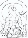 abs anthro balls biceps big_balls big_penis biped bodily_fluids building building_destruction cum destruction fingers front_view genital_fluids genitals huge_balls huge_penis humanoid_genitalia humanoid_penis hyper hyper_balls hyper_genitalia hyper_penis long_neck long_tail male muscular muscular_anthro muscular_male nipples nude on_ground orgasm pecs penis quads solo tail text ferris astor apatosaurus dinosaur diplodocid prehistoric_species reptile sauropod sauropodomorph scalie 2007 english_text monochrome pen_(artwork) traditional_media_(artwork)