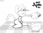 burger dressing duo food hot_dog male popsicle solo_focus suggestive tail nobuyuki bill_murray domestic_cat felid feline felis mammal 2009 black_and_white monochrome