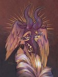 clothing horn painting robe teeth boidbwain ophelia_(boidbwain) angel avian rendered hi_res portrait