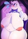 anthro areola belly belly_overhang big_areola big_breasts big_nipples blush bodily_fluids breasts curvy_figure embarrassed female fupa huge_breasts lactating mature_anthro mature_female nipples sagging_breasts slightly_chubby slightly_chubby_female solo voluptuous flashfigure undertale undertale_(series) toriel boss_monster_(undertale) bovid caprine goat mammal absurd_res digital_media_(artwork) hi_res