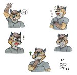 anthro black_clothing black_shirt black_topwear brown_hair clothed clothing dialogue doubt expressions fur gesture green_eyes hair kemono laugh looking_at_viewer male multicolored_body multicolored_fur naughty_face open_mouth orange_body orange_fur scared shirt simple_background speech_bubble sticker teeth telegram_sticker topwear waving waving_hand white_background dashthefox canid canine fox mammal 2025 absurd_res hi_res traditional_media_(artwork)