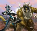 2017 5_fingers anthro bethesda_softworks biceps big_breasts blue_eyes breasts butt claws clothed clothing comic countershading dasa detailed_background fallout female fight fingers fish fur glowing glowing_eyes hair hi_res huge_breasts link2004 male male/female mammal marine microsoft muscular muscular_male nika_sharkeh outside ranged_weapon shark tail tattoo teeth weapon white_hair