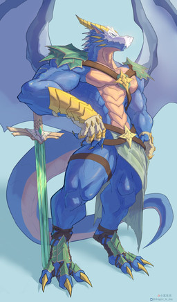 2_horns 3_toes 5_fingers anthro barazoku biceps blue_body bone bone_mask bottomwear clothing countershading feet fingers horn loincloth male mask melee_weapon membrane_(anatomy) membranous_wings muscular muscular_anthro muscular_male pecs scales skull skull_mask solo standing sword tail tiptoes toes weapon white_body white_countershading wings yellow_body yellow_scales dragon_le_day mythology dragon mythological_creature mythological_scalie scalie hi_res