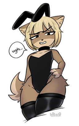 anthro bunny_costume clothing collar costume disgust fake_ears fake_rabbit_ears female flat_chested hand_on_hip legwear leotard solo thick_thighs thigh_highs white_back wide_hips dogfailureowo hana_(dogfailureowo) canid canine canis domestic_dog mammal hi_res