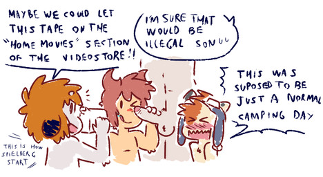 anthro balls blush camera dialogue eyes_closed genitals group male penis shota simple_background text white_background young young_anthro young_male foxxx321 90's_pup_(foxxx321) canid canine canis domestic_dog mammal 2018 english_text