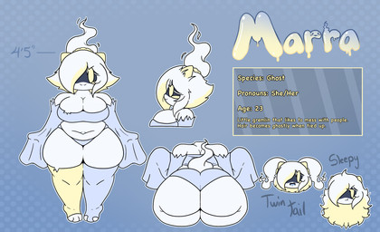 female marra_(maramurr) short_stack slightly_chubby solo text maramurr ghost humanoid spirit english_text hi_res model_sheet
