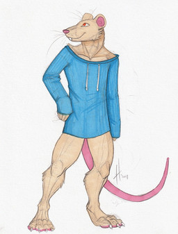 anthro blue_clothing blue_topwear cheek_tuft claws closed_smile clothed clothing facial_tuft front_view fur male male_anthro mouth_closed pawpads pink_inner_ear pink_nose pink_pawpads pink_tail red_eyes simple_background slim_anthro slim_male smile solo standing tail tan_body tan_fur toe_claws topwear tuft white_background white_claws hufnaar mammal murid murine rat rodent 2018 colored_sketch dated full-length_portrait hi_res portrait sketch