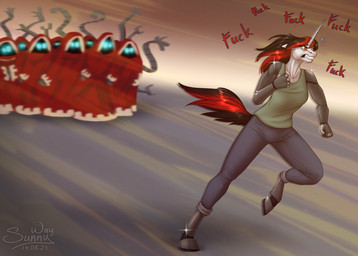 adeptus_mechanicus alternate_universe anthro bottomwear chasing clothing cybernetic_arm cybernetic_leg cybernetic_limb cybernetics female glowing glowing_eyes group hair horn humor machine pants robe running running_away scared shirt solo_focus speed_lines tail tank_top tech_priest technology topwear sunny_way fallout_equestria foe:_project_horizons friendship_is_magic hasbro my_little_pony mythology warhammer_(franchise) warhammer_40000 blackjack_(fallout_equestria) fan_character cyborg equid equine humanoid mammal mythological_creature mythological_equine unicorn 2021 dated digital_drawing_(artwork) digital_media_(artwork) signature