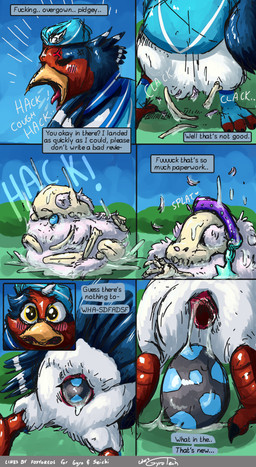animal_genitalia avian_feet beak blue_body bodily_fluids bone bone_disposal cloaca cloaca_juice clothing death disposal egg feathered_crest feathered_wings feathers feet female female_pred feral feral_pred feral_prey flight_attendant_uniform genital_fluids genitals hat head_crest headgear headwear larger_pred male male_prey markings oviposition pellet profanity red_markings saliva size_difference skull tail tail_feathers talons text toes vore white_body white_markings wings yellow_eyes conditional_dnp foxyoreos gyrotech nintendo pokemon mistral_(gyro) avian bird eeveelution espeon generation_2_pokemon generation_3_pokemon pokemon_(species) swellow absurd_res comic english_text hi_res