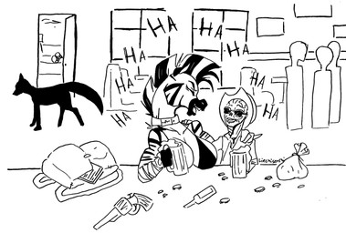 alcohol alternate_universe bar beer beverage drinking drunk duo_focus goodsprings group ink laugh saloon silhouette substance_intoxication tavern vocalization liechi fallout fallout_equestria hasbro microsoft my_little_pony lars_(code-shark101) equid equine ghoul ghoul_(fallout) glowing_one_(fallout) mammal undead zebra hi_res monochrome sketch traditional_media_(artwork)