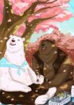 anthro belly brown_body brown_fur detailed_background duo fur male outside overweight overweight_male sitting white_body white_fur luluangel shirokuma_cafe grizzly_(shirokuma_cafe) shirokuma bear mammal polar_bear ursine 2015