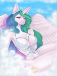 anthro anthrofied bra breasts clothed clothing cloud cutie_mark day eyelashes feathered_wings feathers female hair horn long_hair looking_at_viewer multicolored_hair panties pink_eyes smile solo thick_thighs underwear white_body white_feathers wide_hipped_female wide_hips wings missonika friendship_is_magic hasbro my_little_pony mythology princess_celestia_(mlp) equid equine mammal mythological_creature mythological_equine winged_unicorn 2022 3:4 digital_media_(artwork) hi_res signature