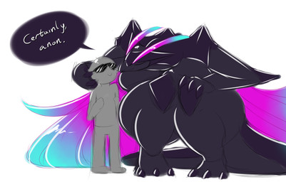 anthro big_breasts black_body black_skin breasts claws crouching duo eyewear female female_on_human horn human_on_anthro interspecies kissing larger_female leaning leaning_forward magical_wings male male/female male_on_anthro nude purple_wings regalia size_difference small_head smaller_male smile sunglasses tail text thick_thighs tiny_head wings averyshadydolphin mythology anon regalia_(averyshadydolphin) dragon human mammal mythological_creature mythological_scalie scalie 2016 digital_media_(artwork) hi_res