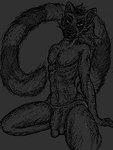 abs anthro athletic black_nose bulge clothed clothing fluffy fluffy_tail kneeling long_tail looking_at_viewer male nipples partially_clothed solo tail noodlybat lemur mammal primate ring-tailed_lemur strepsirrhine 3:4 digital_media_(artwork) monochrome pixel_(artwork)