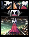 2023 4:5 arthropod black_body cloak clothed clothing comic detailed_background digital_drawing_(artwork) digital_media_(artwork) duo featureless_chest female hi_res holding_object holding_weapon hollow_knight hornet_(hollow_knight) humanoid jellli looking_at_viewer male plant question_mark red_cloak red_clothing rock severed_tentacle shaded team_cherry tentacles the_infection_(hollow_knight) the_knight_(hollow_knight) translucent translucent_clothing weapon