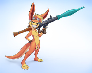 anthro balls genitals humanoid_genitalia humanoid_penis male nude penis ranged_weapon rocket_launcher simple_background solo weapon white_background maplewood jak_and_daxter naughty_dog sony_corporation sony_interactive_entertainment daxter mammal mustelid ottsel 5:4